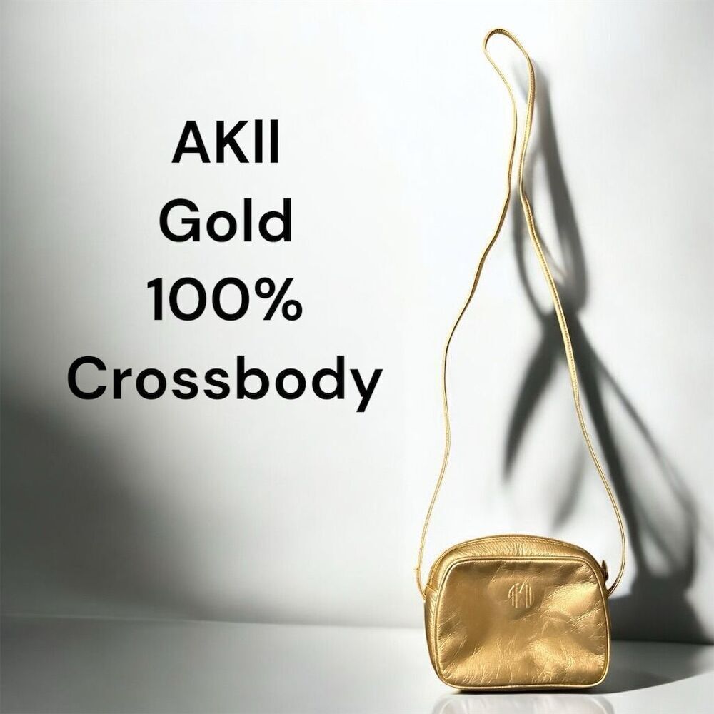 Anne Klein Ii Vintage Gold Leather Small Evening Event Long Strap Crossbody Bag